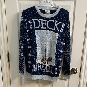 Game of Thrones Men’s Deck The Wall Ugly Christmas Sweater Navy Sky Blue Large